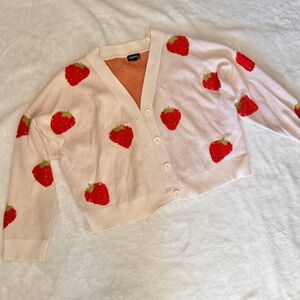 Strawberry Patterned Cream Cardigan Sweater